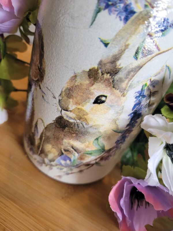 Upcycled Decoupage Bottle – Lavender Rabbits SOLD - product image 3