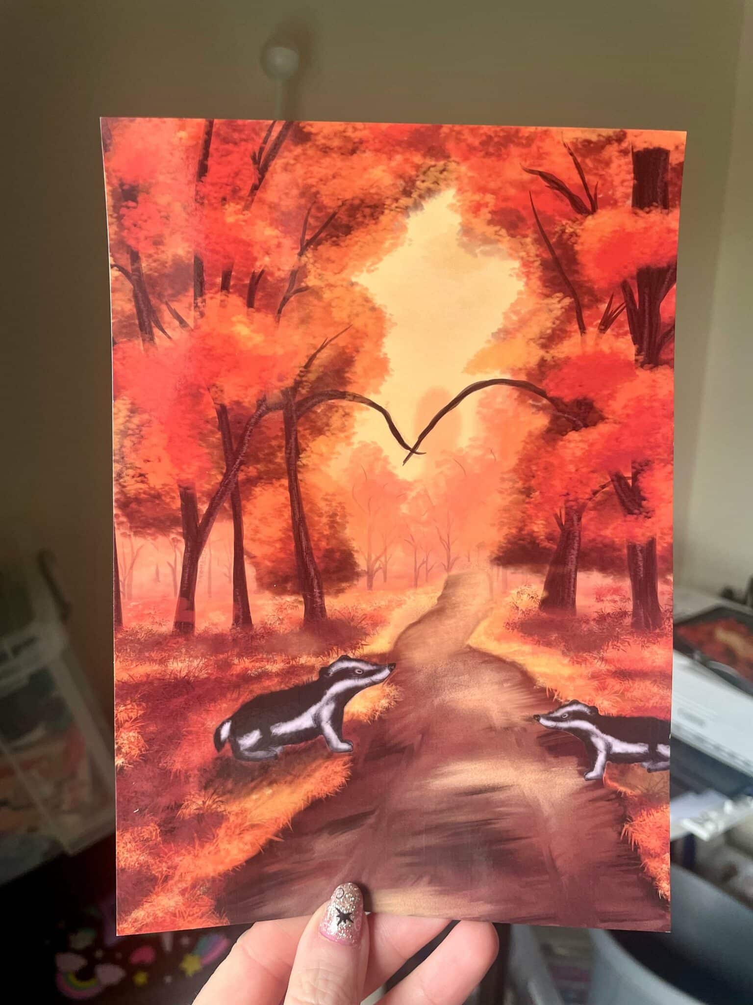 Autumn Woodland Badgers Print A3 - main product image