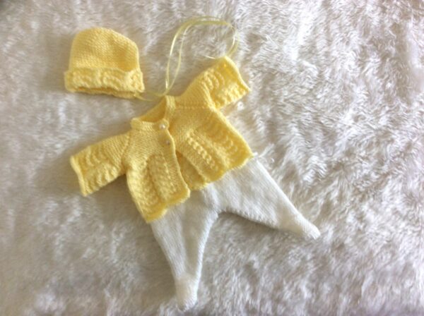 Hand-Knitted Pram Set~Lemon and White~Premature or 15″ Doll - product image 5