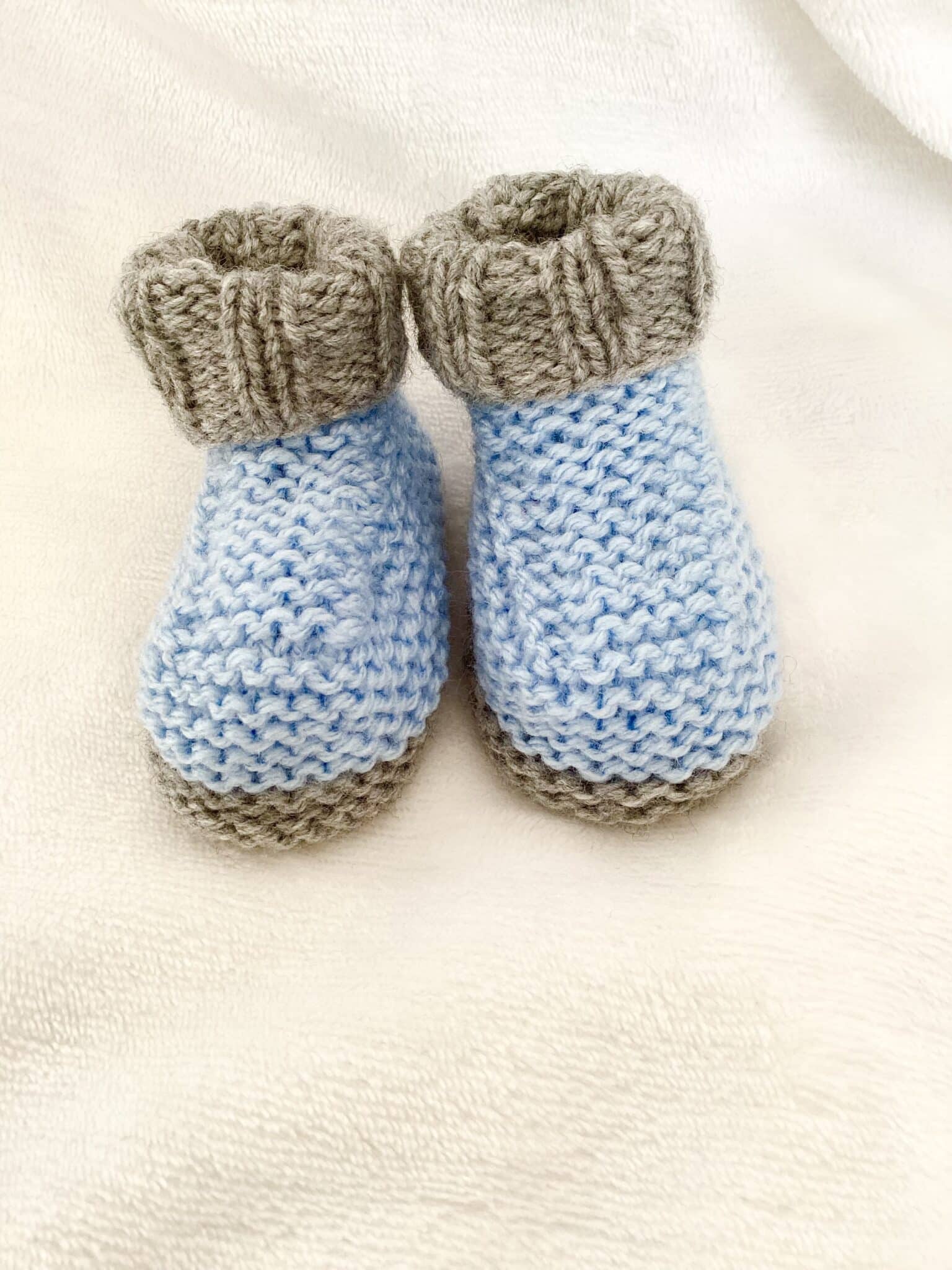 Blue and grey knitted booties, premature, newborn baby shower gift - main product image