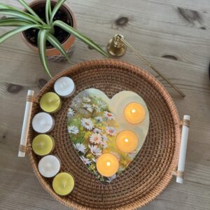 Heart Shaped Triple Tealight Holder Daisies Design