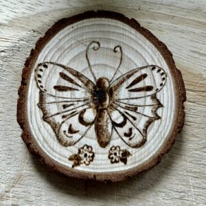 Mini Butterfly Pyrography Wood Slice 2.5 Inch
