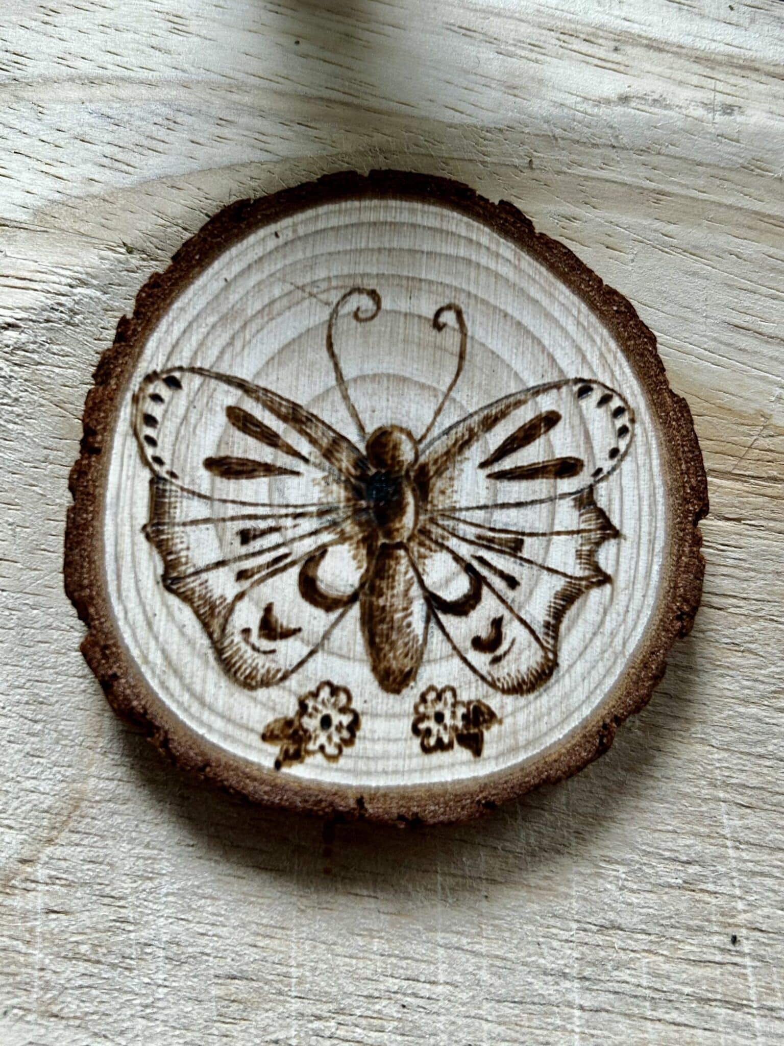 Mini Butterfly Pyrography Wood Slice 2.5 Inch - main product image