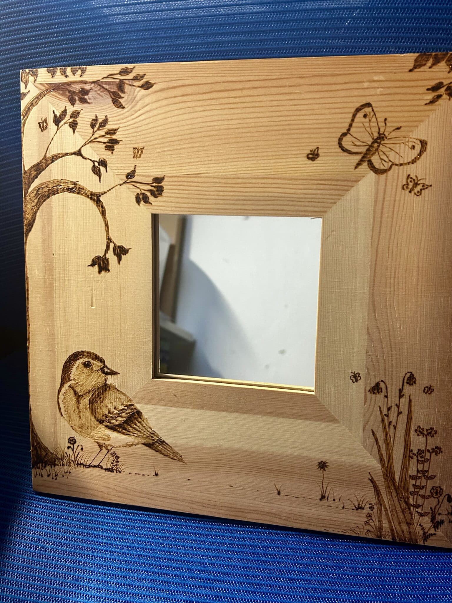 Pyrography Wood Burned Mirror Featuring British Countryside Design - main product image