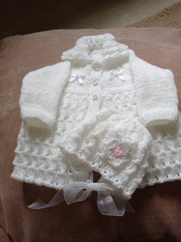 Lovely soft matinee jacket and matching bonnet - main product image