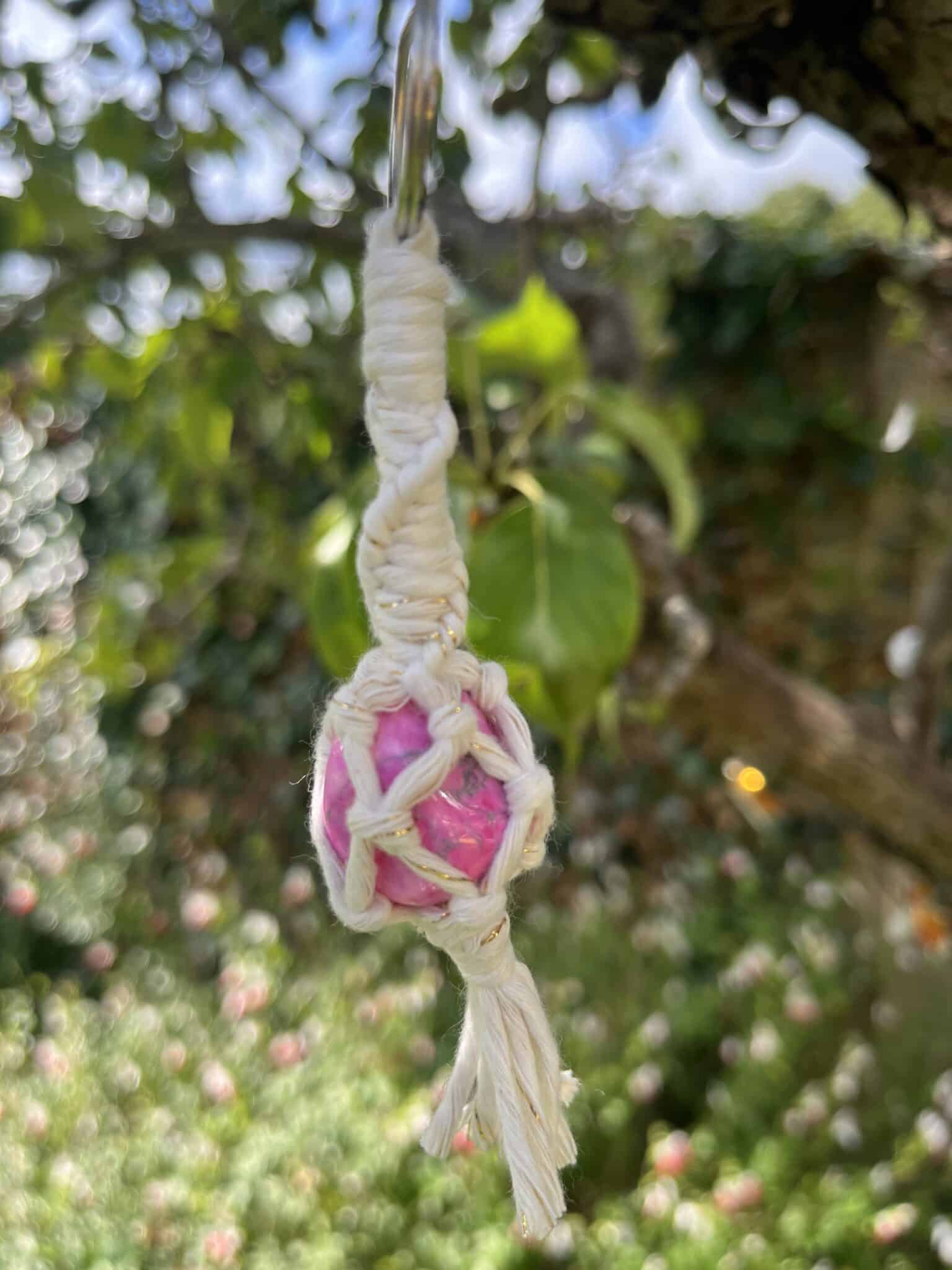 Pink Howlite gemstone keyring - main product image