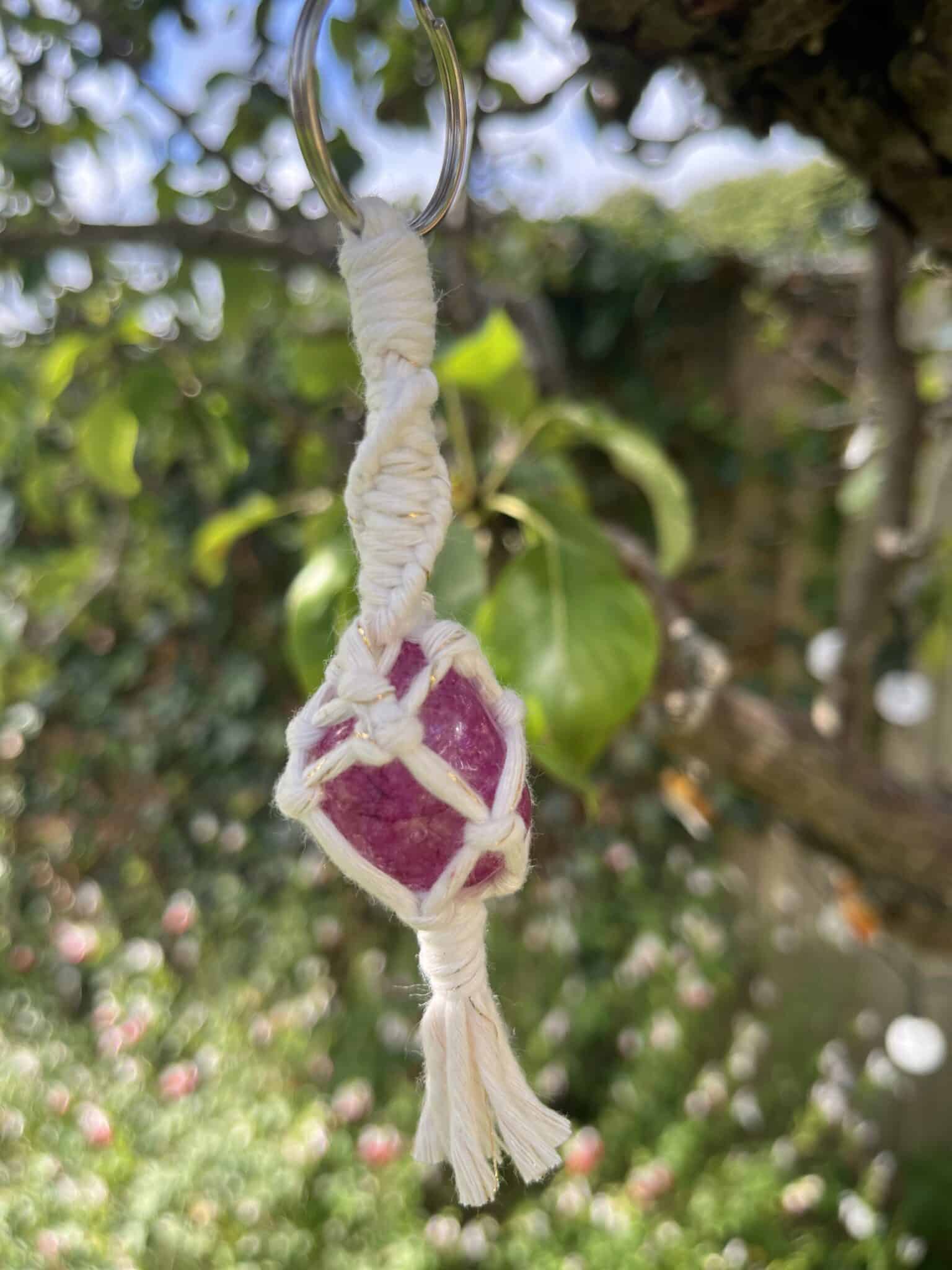 Pink crackle Quartz keyring - main product image