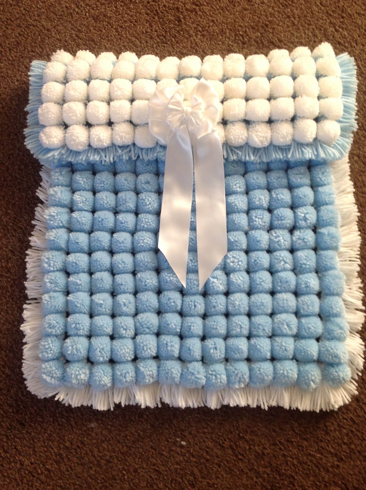 Blue-White Pom-pom Pram Cover -made to order - main product image