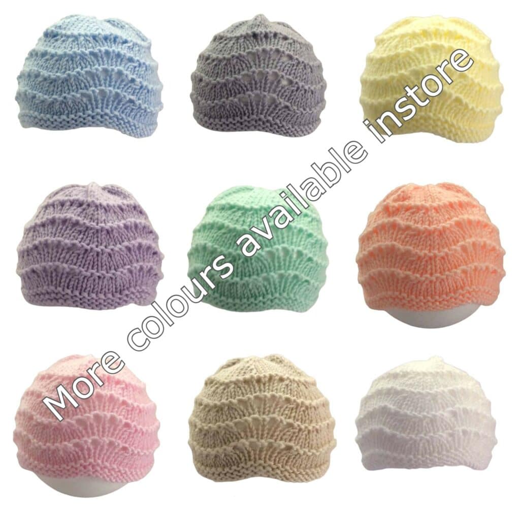 Hand-Knitted Feather and Fan Baby Hat~Light Grey~0-3 months