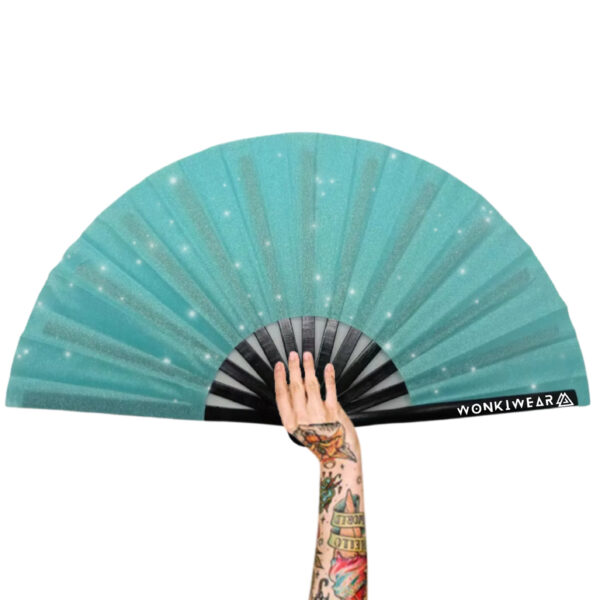 XL Folding Fan – Glitter, Turquoise - main product image