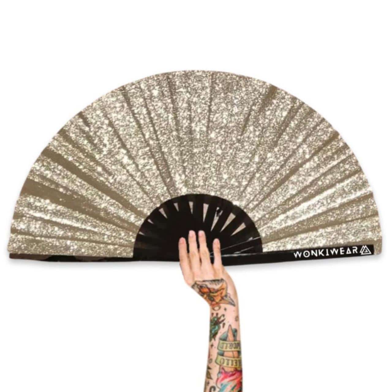 XL Folding Fan – Glitter, Gold Rush with matching Leg Holster - main product image
