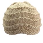 Hand-Knitted Feather and Fan Baby Hat~Stone~0-3 months