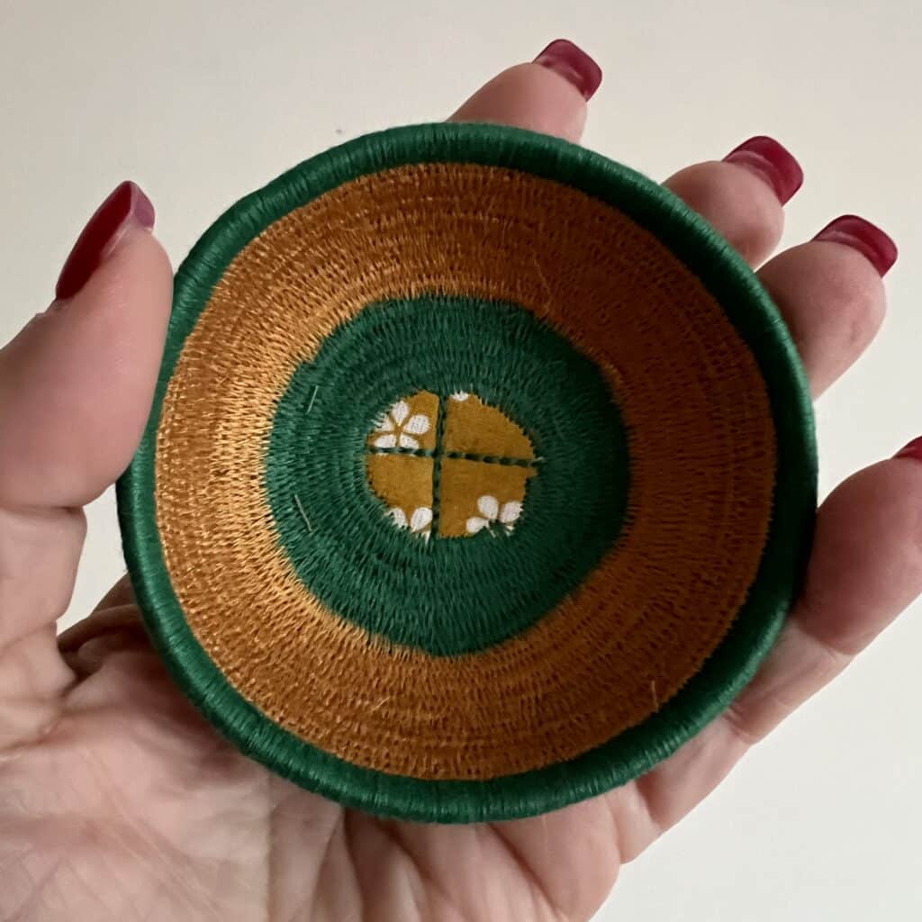 String mustard and green trinket bowl