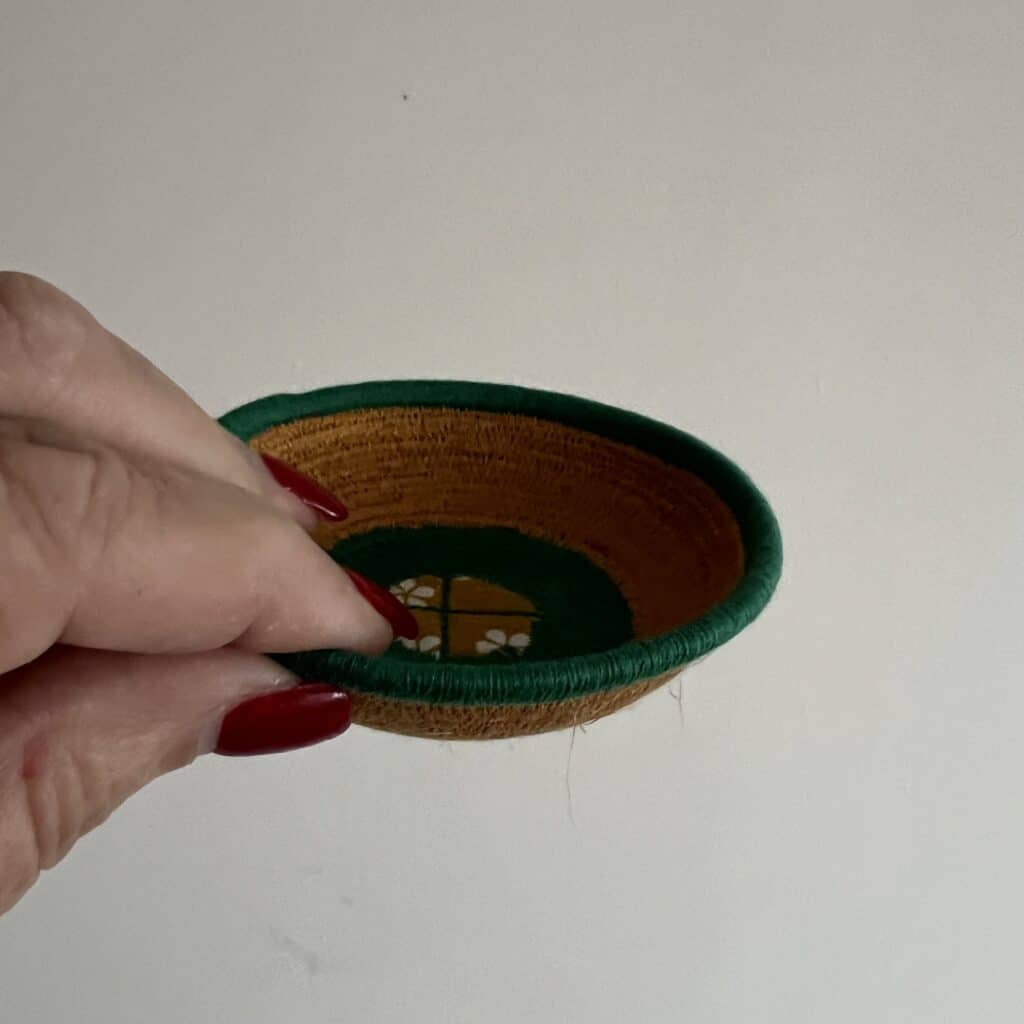 String mustard and green trinket bowl