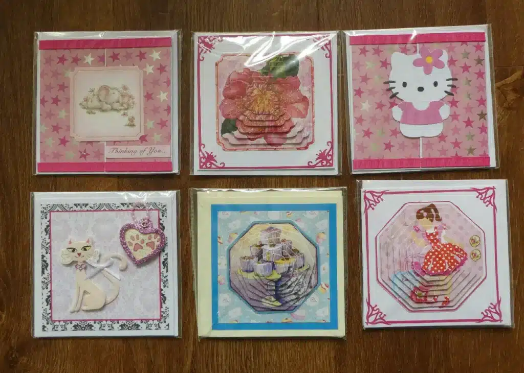 Set of 6 Hand Created any occassion cards – Size 4″ x 4″