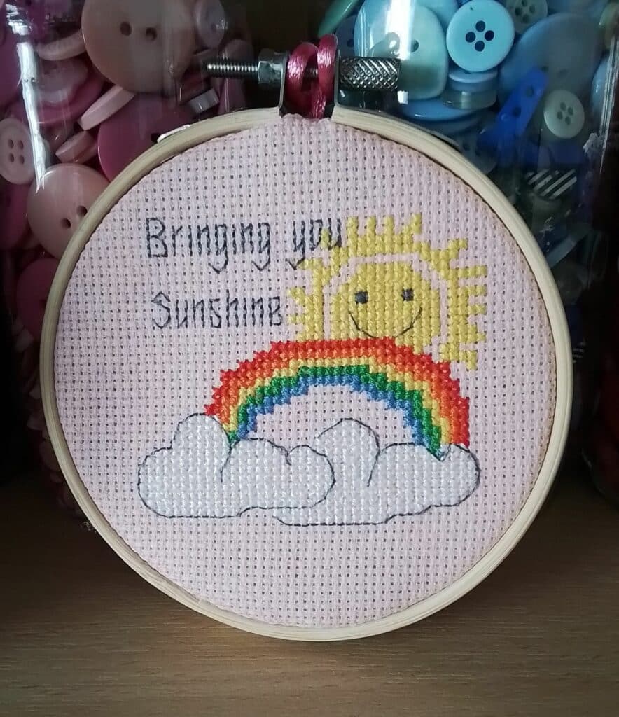 Bringing You Sunshine, Rainbow Hoop, Rainbow Gift, Positivity Quote, Wellbeing Gift – Pink