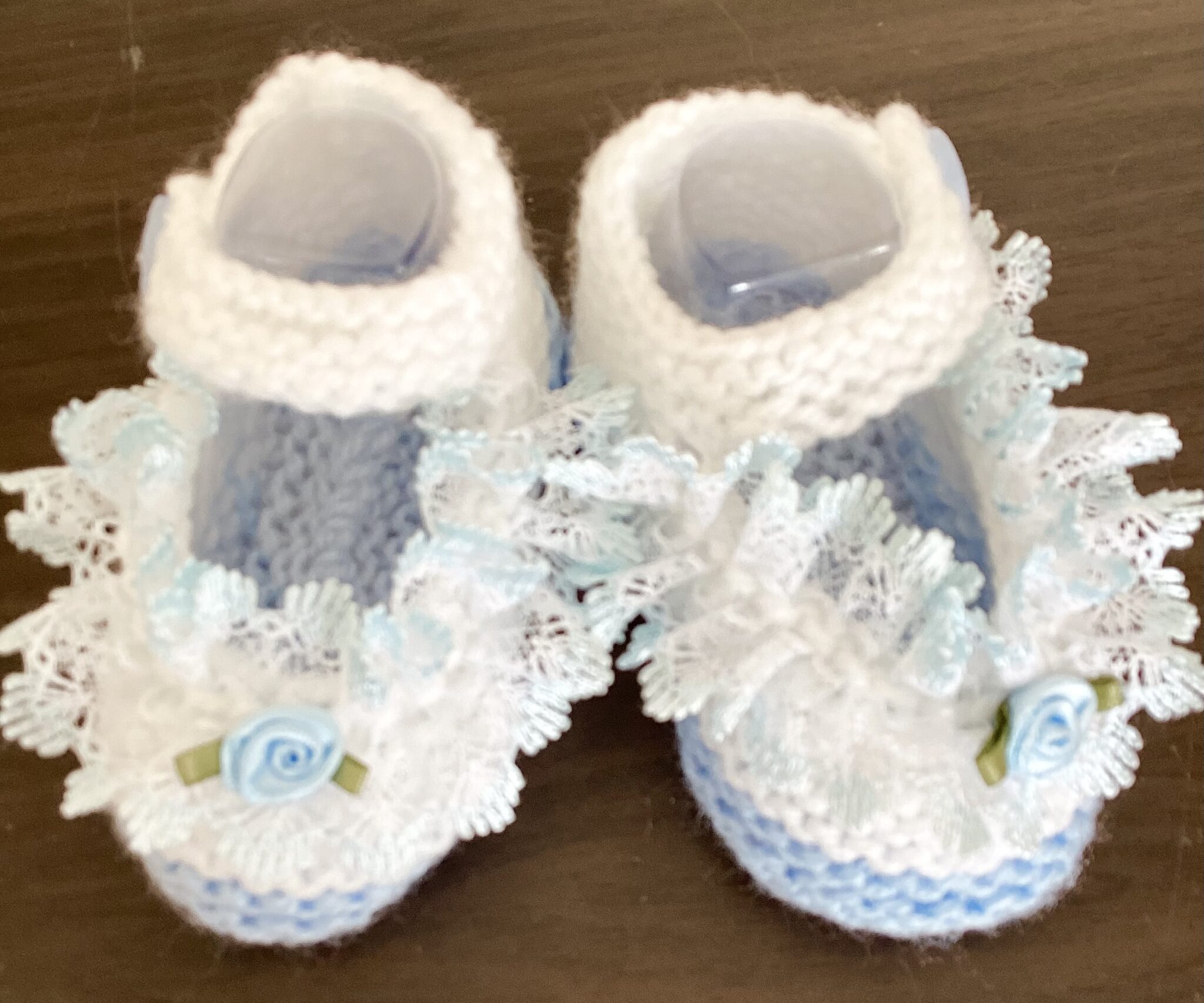 Hand knitted baby girl lace booties, Mary Jane shoes premature, newborn to 3 months - main product image