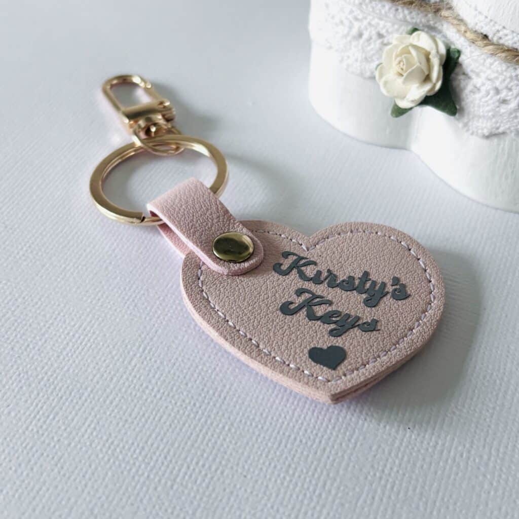 Personalised Vegan leather heart Keyring • Made By Mums