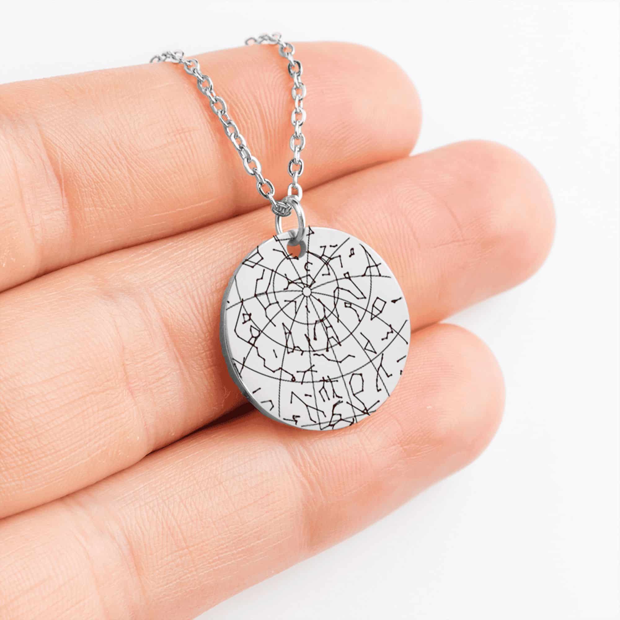 Personalised Night Sky Star Map Necklace For Your Date and Place Wedding Birthday Gift – Silver - main product image