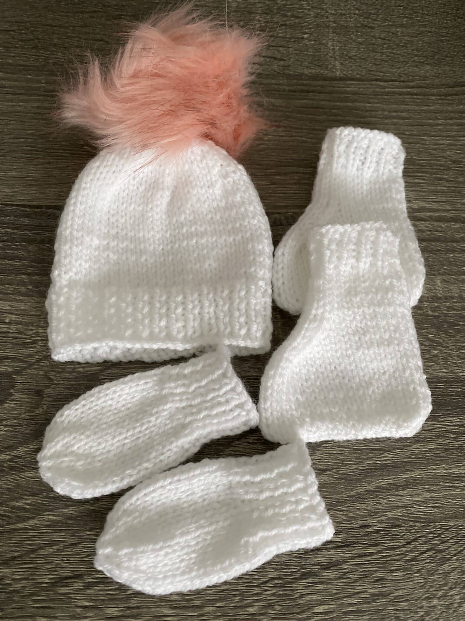 Newborn white pink bobble winter set for girl - main product image