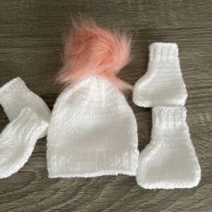 White Pink Bobble Winter Set Premature Baby