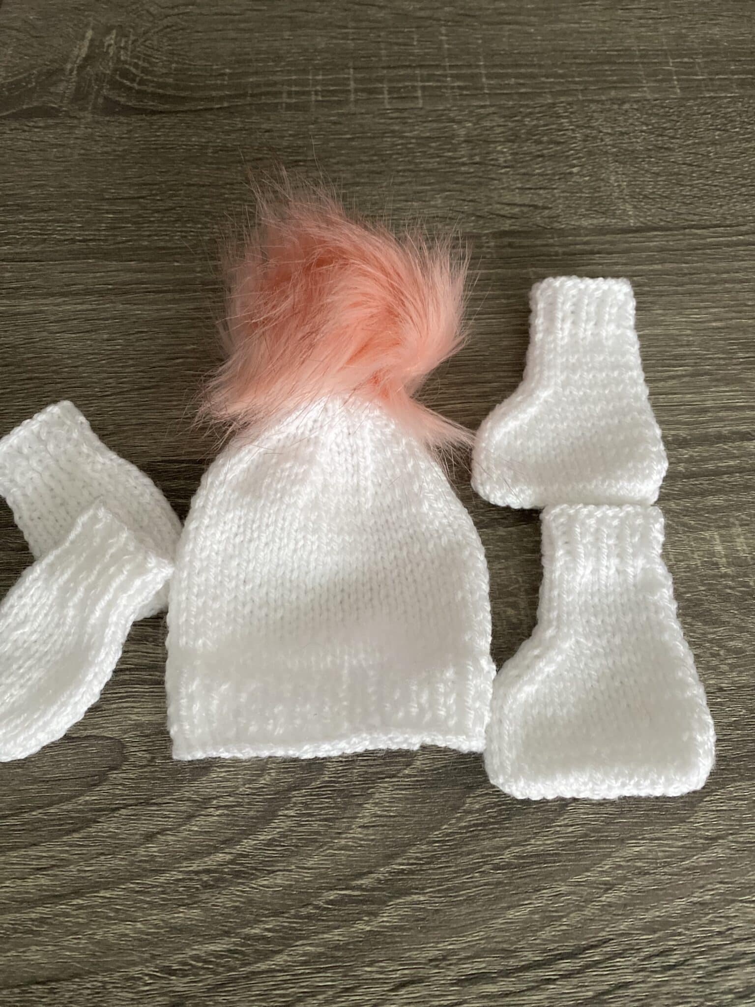 White Pink Bobble Winter Set Premature Baby - main product image