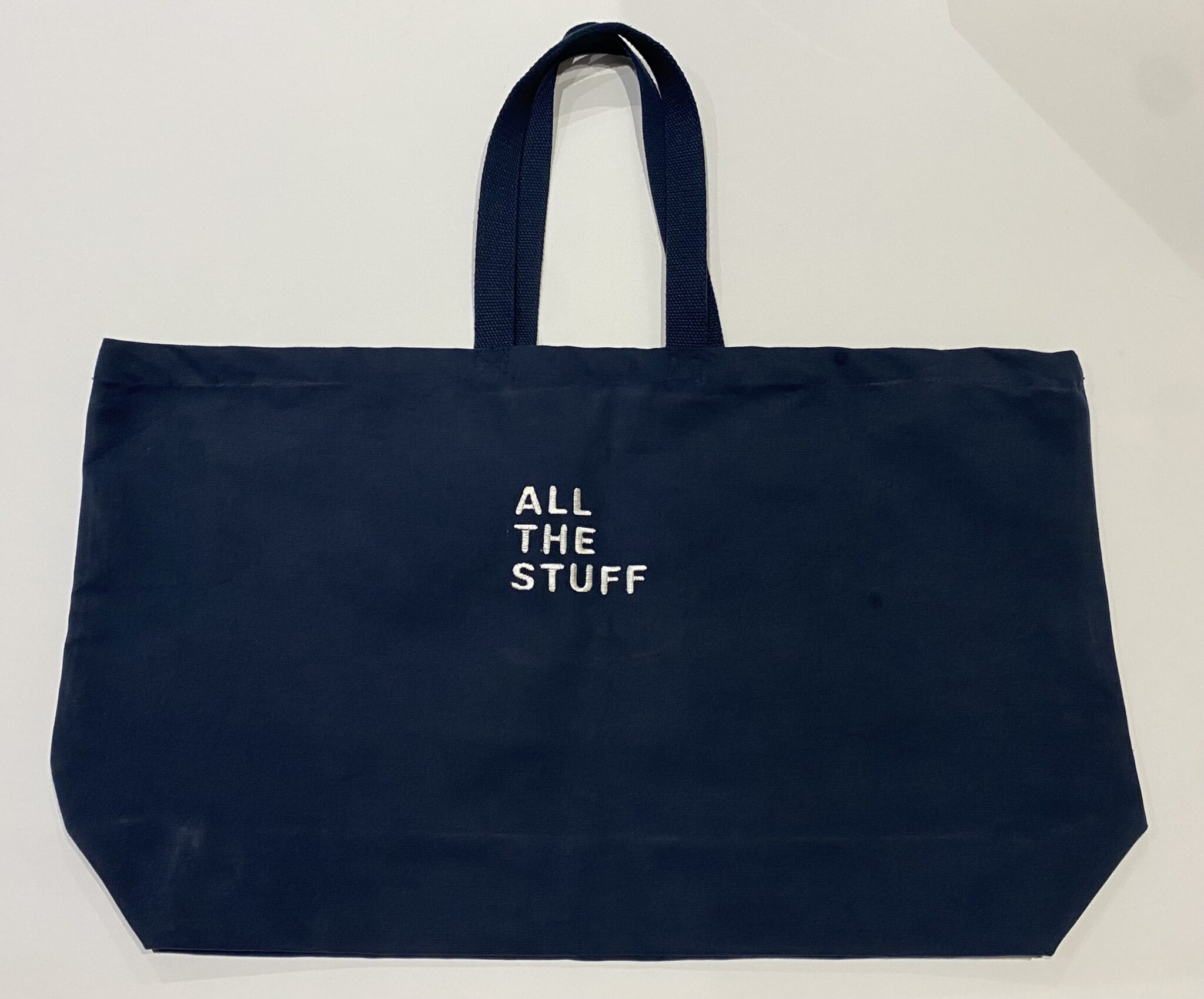 Very large navy blue strong cotton embroidered oversized everything tote weekend bag ALL THE STUFF - main product image