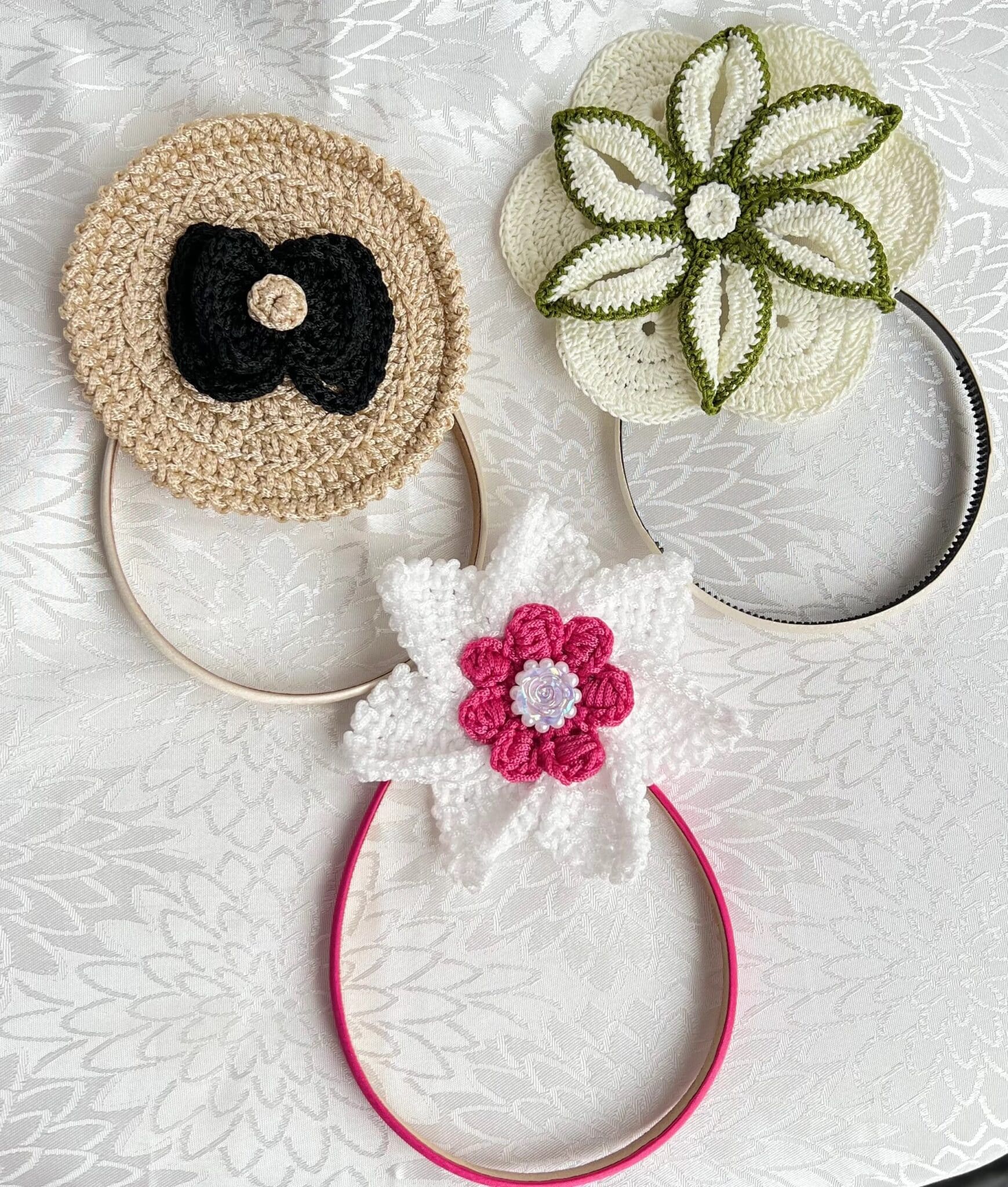 Crochet fascinator headpieces, head bands with hair clips - main product image