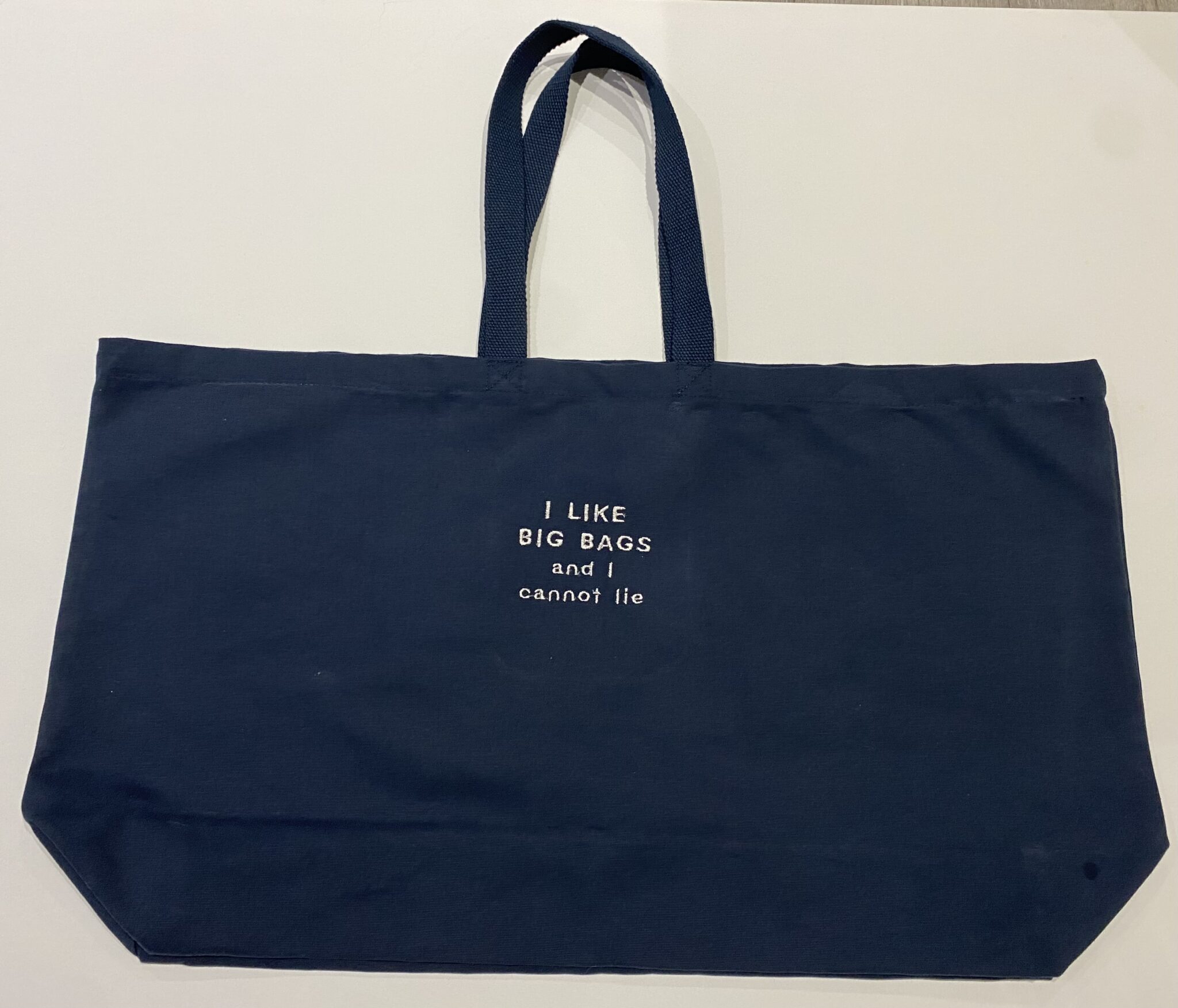 Very large Navy Blue strong cotton embroidered oversized tote bag I like big bags and I cannot lie - main product image