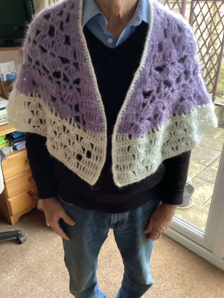 Handmade Mohair Shawl Lilac and White