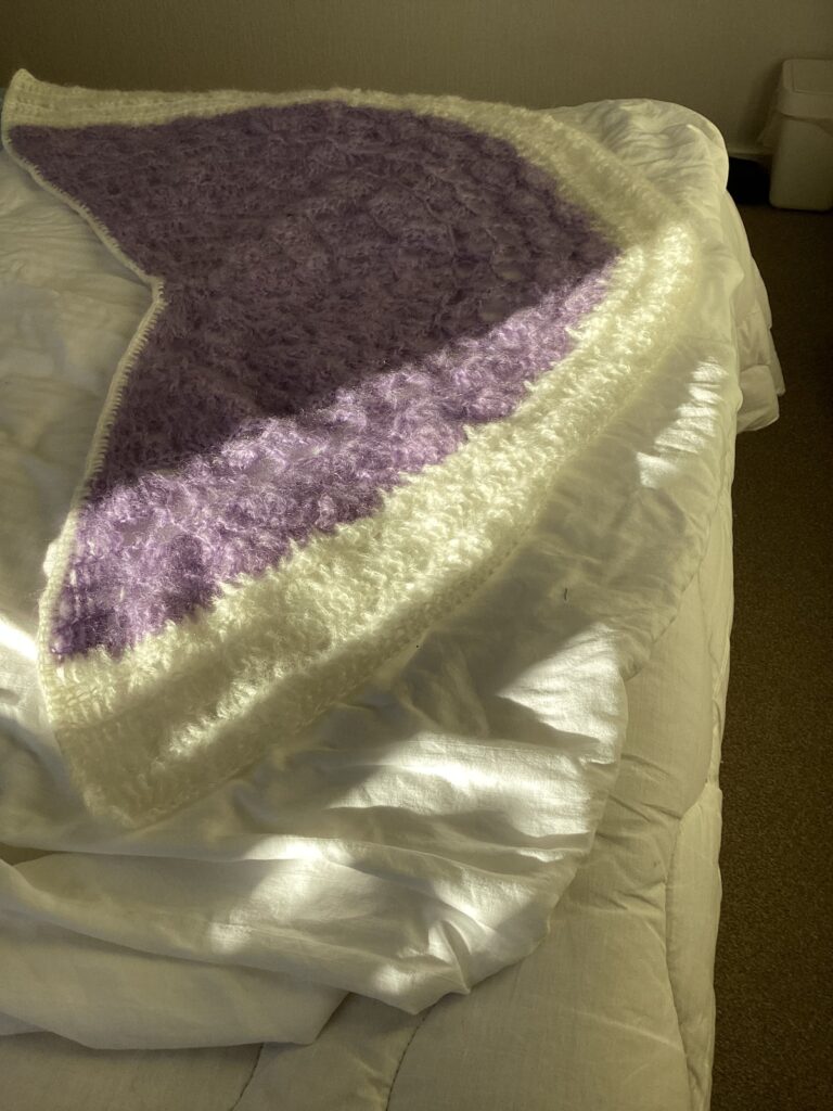 Handmade Mohair Shawl Lilac and White