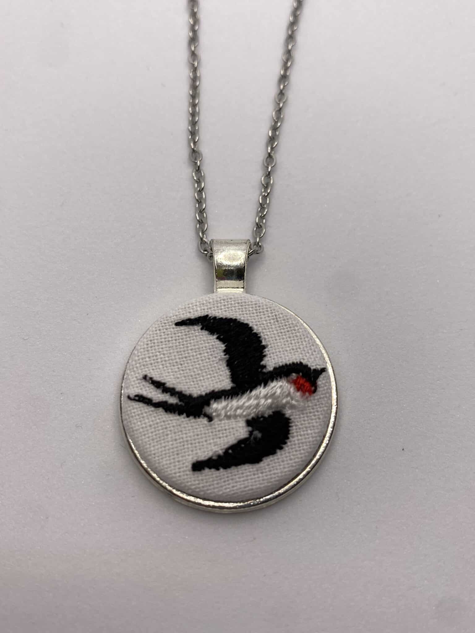 Embroidered Swallow bird pendant on 18 inch chain necklace - main product image