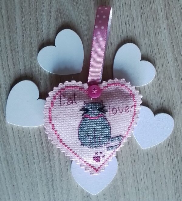 Pink Cat Lover Heart – Pocket Heart Hug – Cross Stitch, Cat Lover’s Gift, Birthday Gift, Cat Gifts - main product image