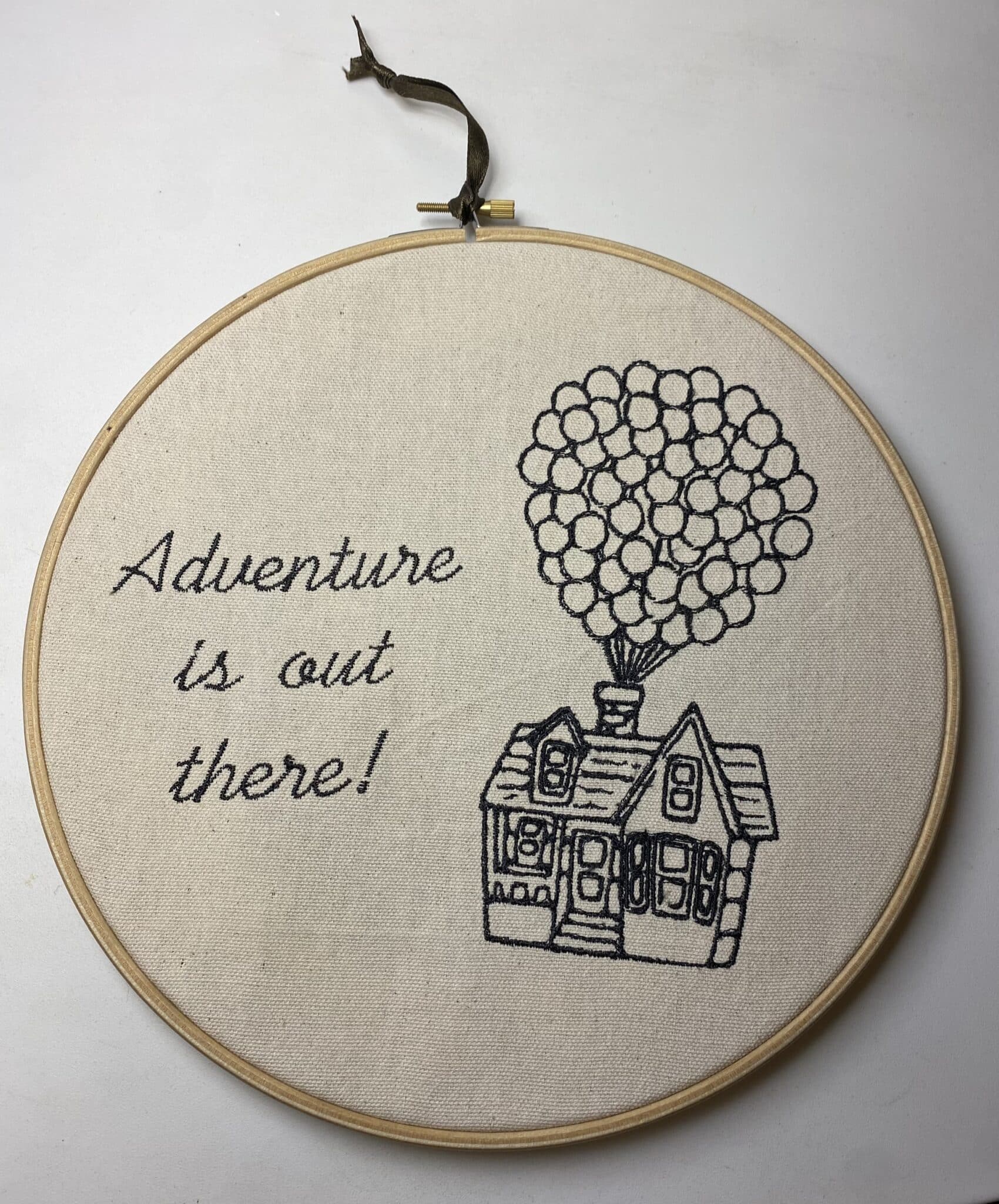 Embroidery hoop decorative wall hanging – Adventure is out there – Up movie - main product image