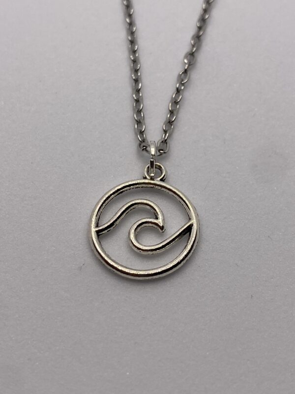 Silver coloured ocean wave pendant on 18 inch chain necklace - main product image