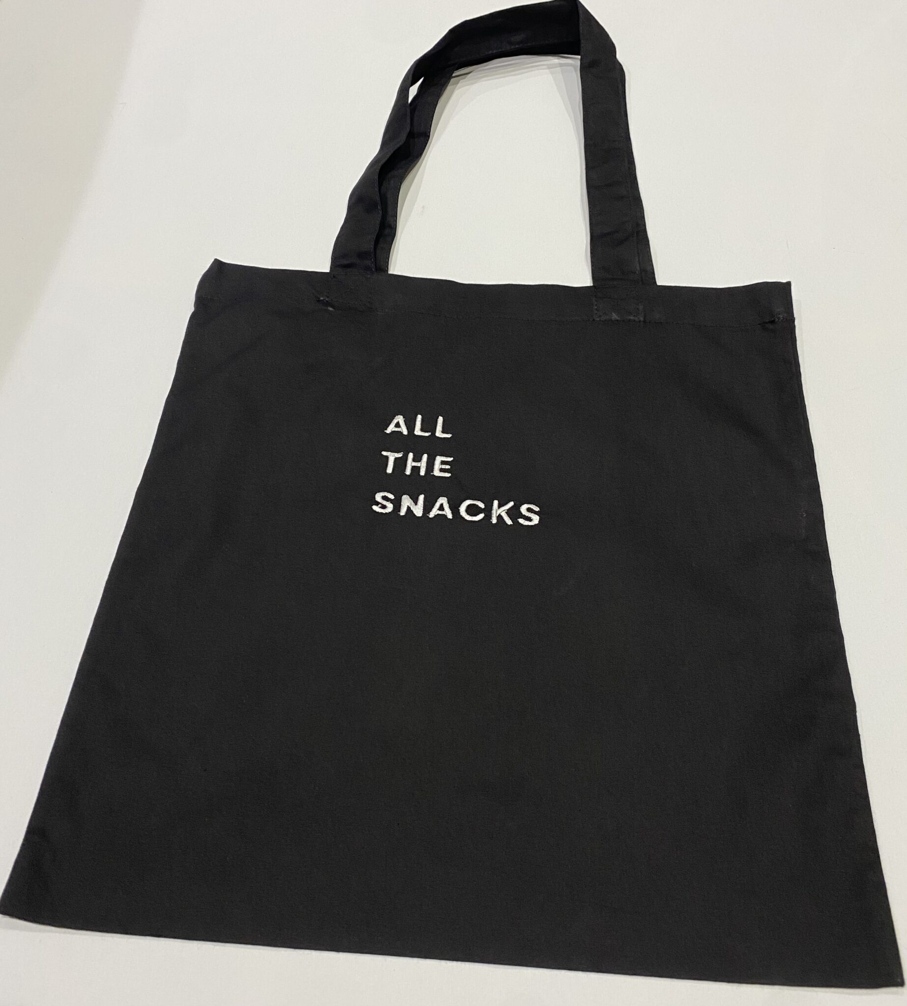 Cotton tote bag with embroidered ALL THE SNACKS black navy blue grey - main product image