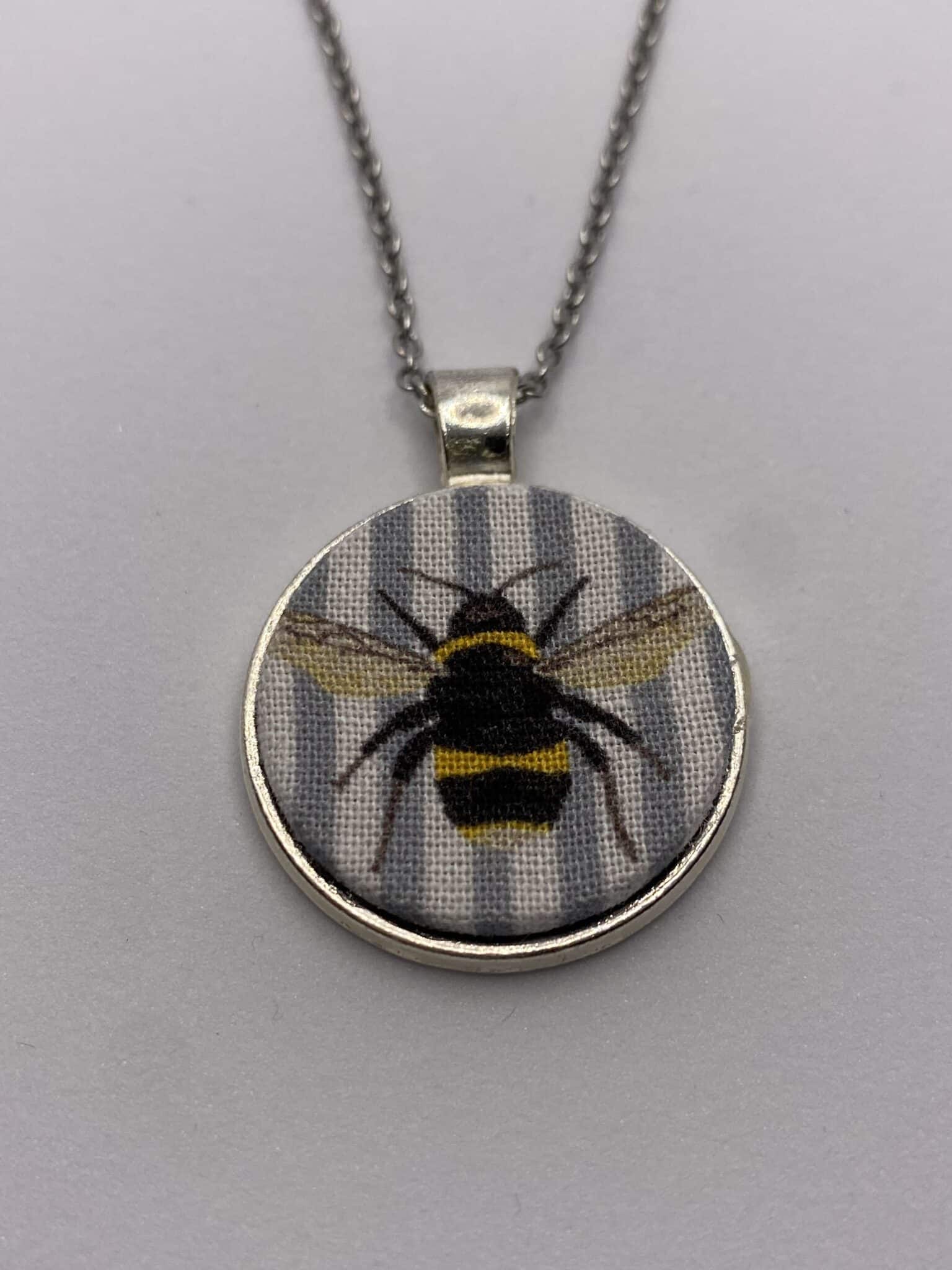 Fabric bee & stripes pendant on 18 inch chain necklace - main product image