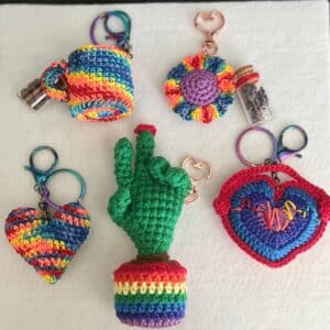 Crochet amigurumi rainbow charm keychains