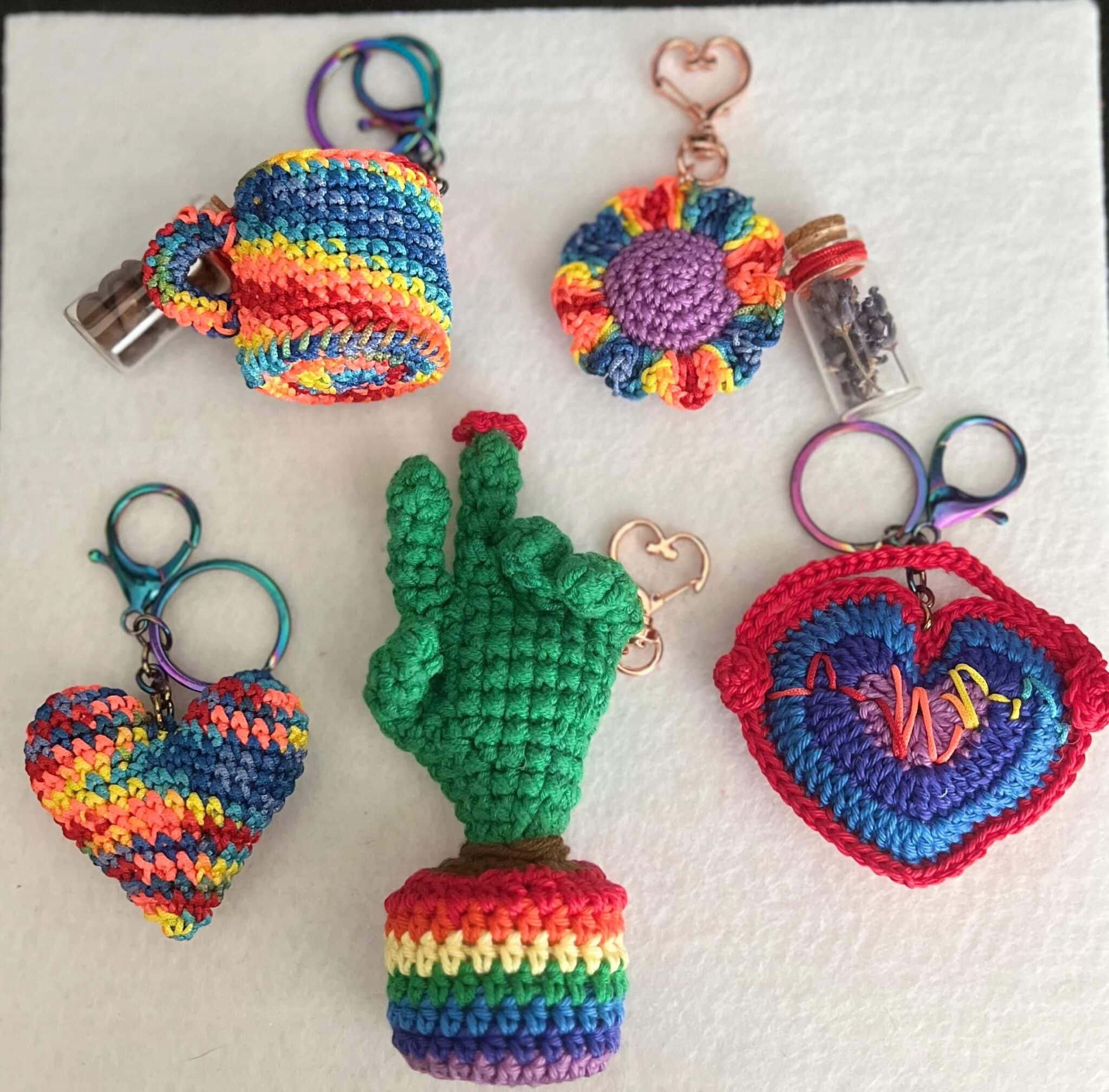 Crochet amigurumi rainbow charm keychains - main product image