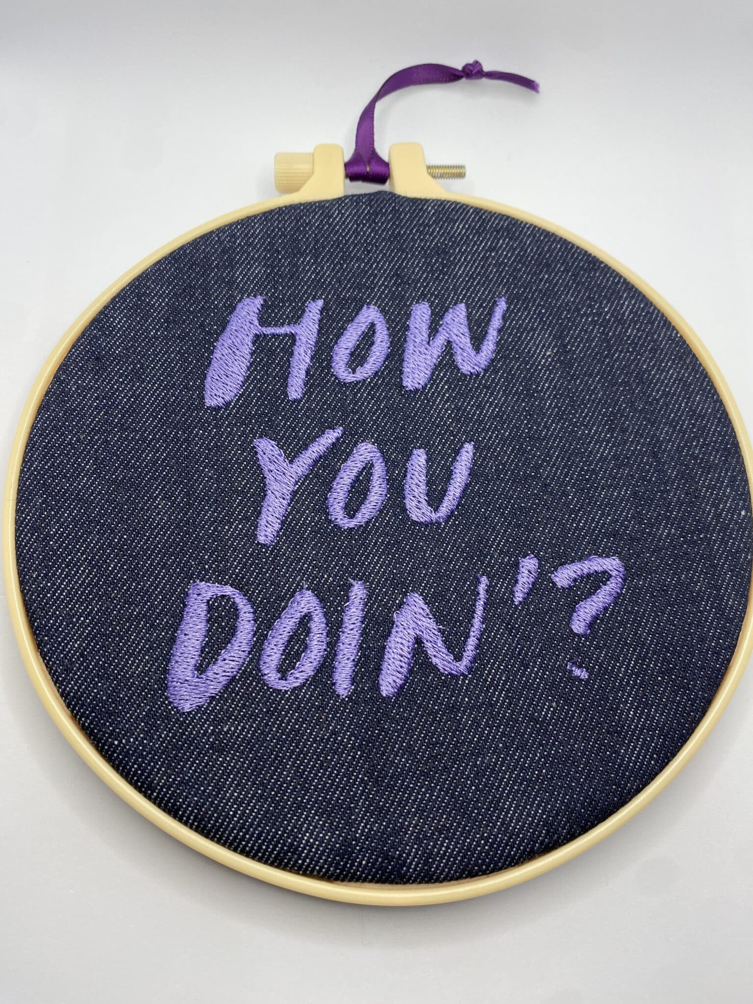 Embroidery hoop decorative wall hanging – How You Doin? Joey from Friends - main product image