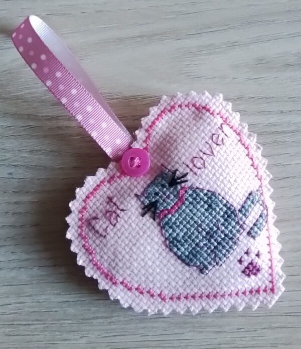 Pink Cat Lover Heart – Pocket Heart Hug – Cross Stitch, Cat Lover’s Gift, Birthday Gift, Cat Gifts - product image 4