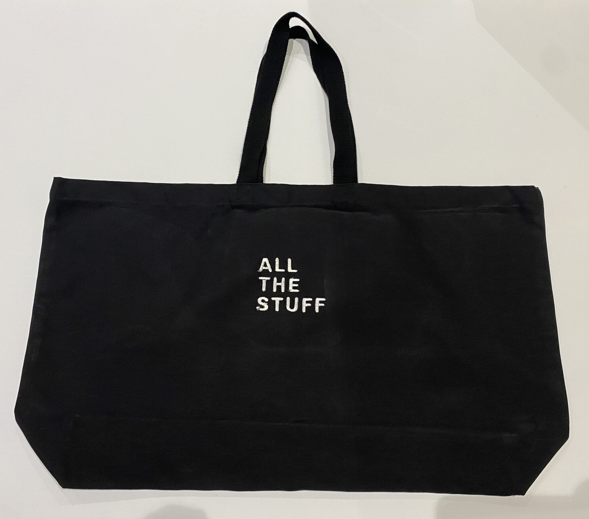 Very large black strong cotton embroidered oversized everything tote weekend bag ALL THE STUFF - main product image