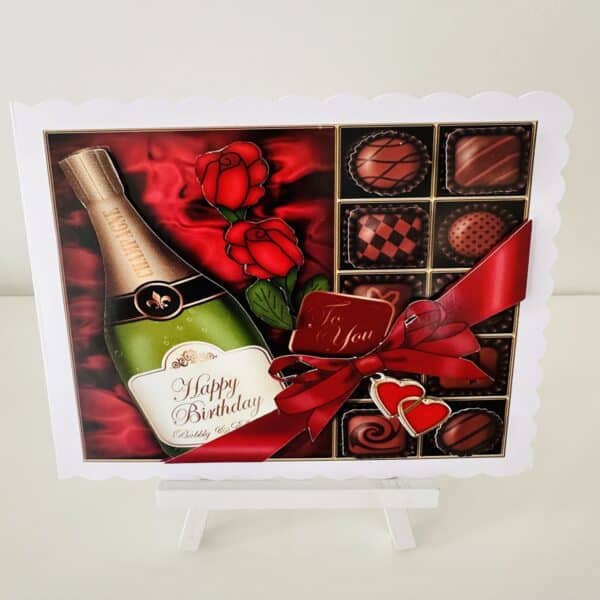 Handcrafted 3D Champagne and Chocolates Birthday Card - main product image