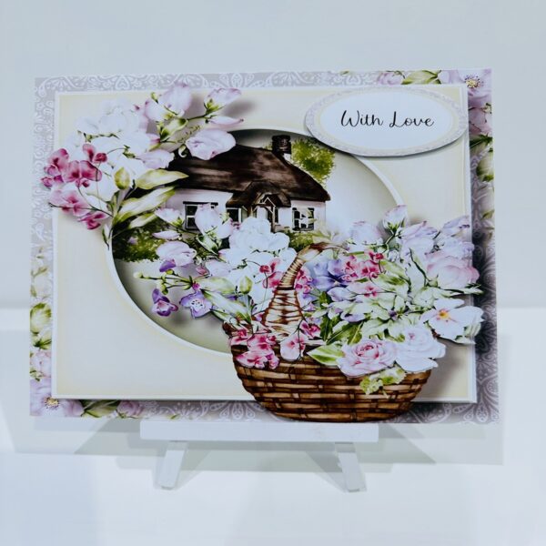 Handcrafted 3D Decoupage Basket of Sweet Peas Birthday | Mothers Day Greeting Card - main product image