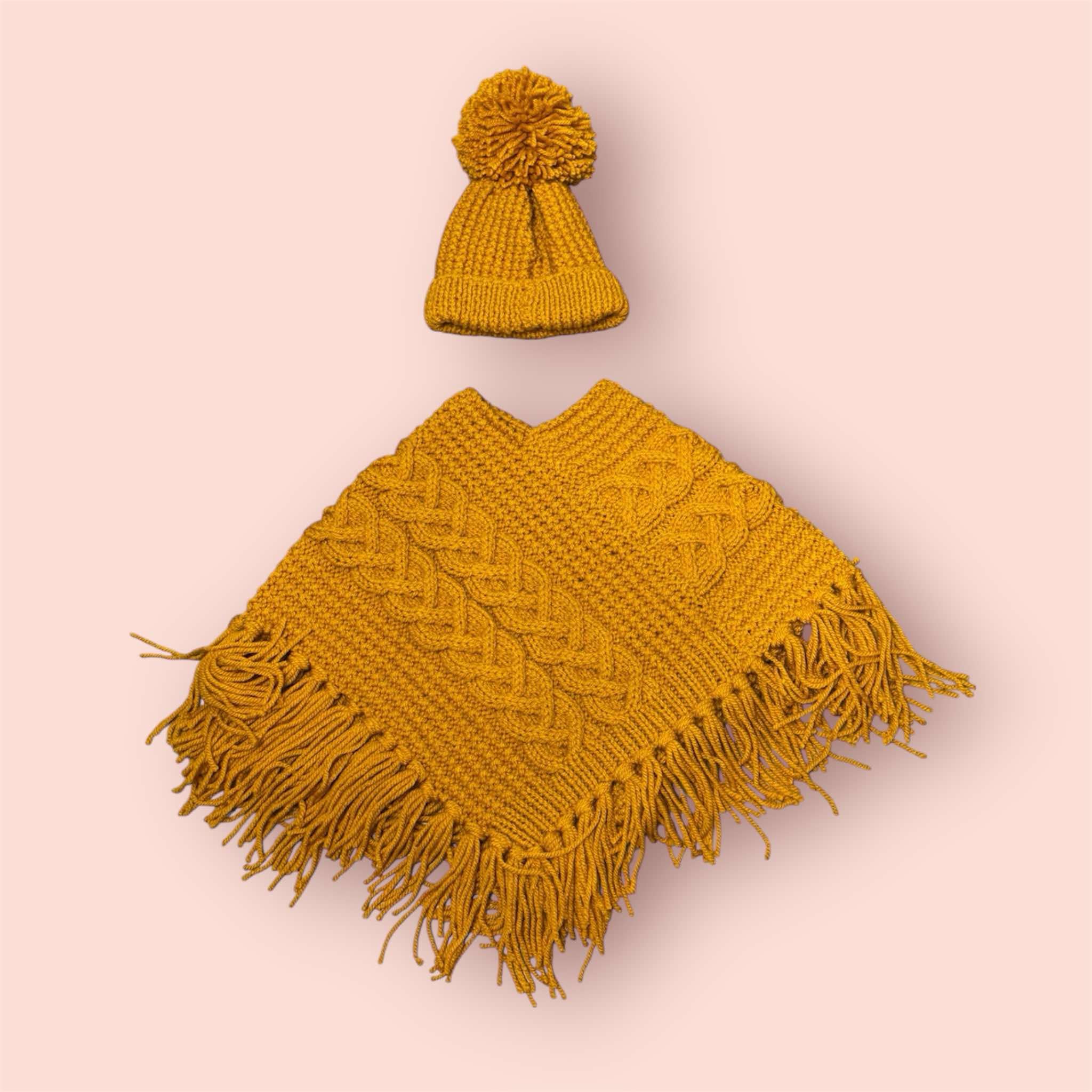 Mustard Yellow Knitted Poncho & Hat Set (2-3 Years) - main product image