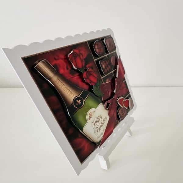 Handcrafted 3D Champagne and Chocolates Birthday Card - product image 2