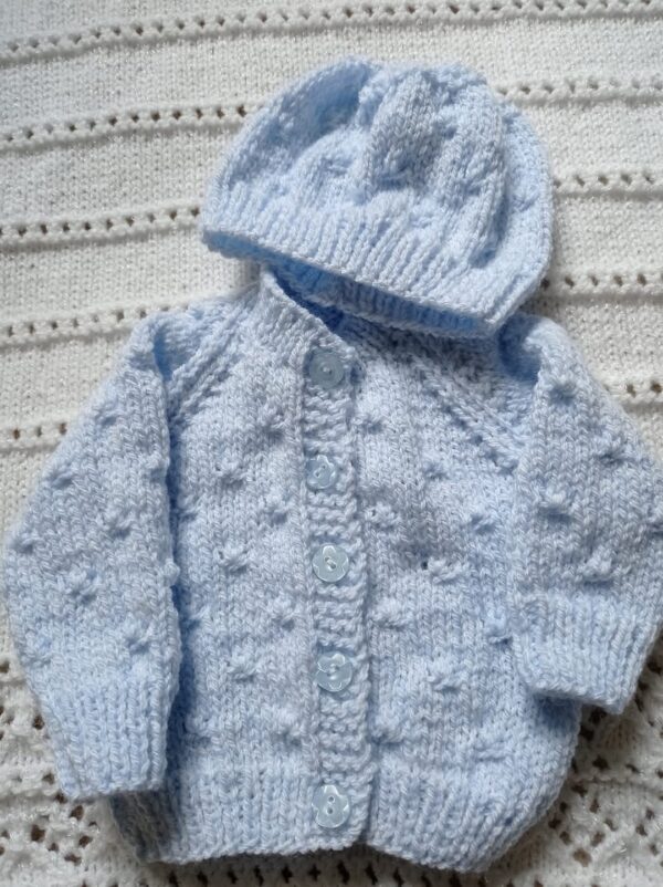 Lovely soft newborn cardigan and beanie hat - main product image