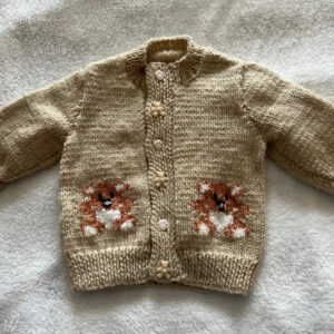 Handknitted tan teddy cardigan - chest 20”