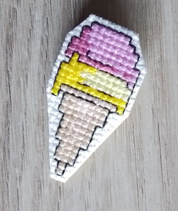 Ice Cream Badge Pin, Ice Cream Pin Badge, Ice Cream Brooch, Hand Stitched – Strawberry/Lemon - product image 2