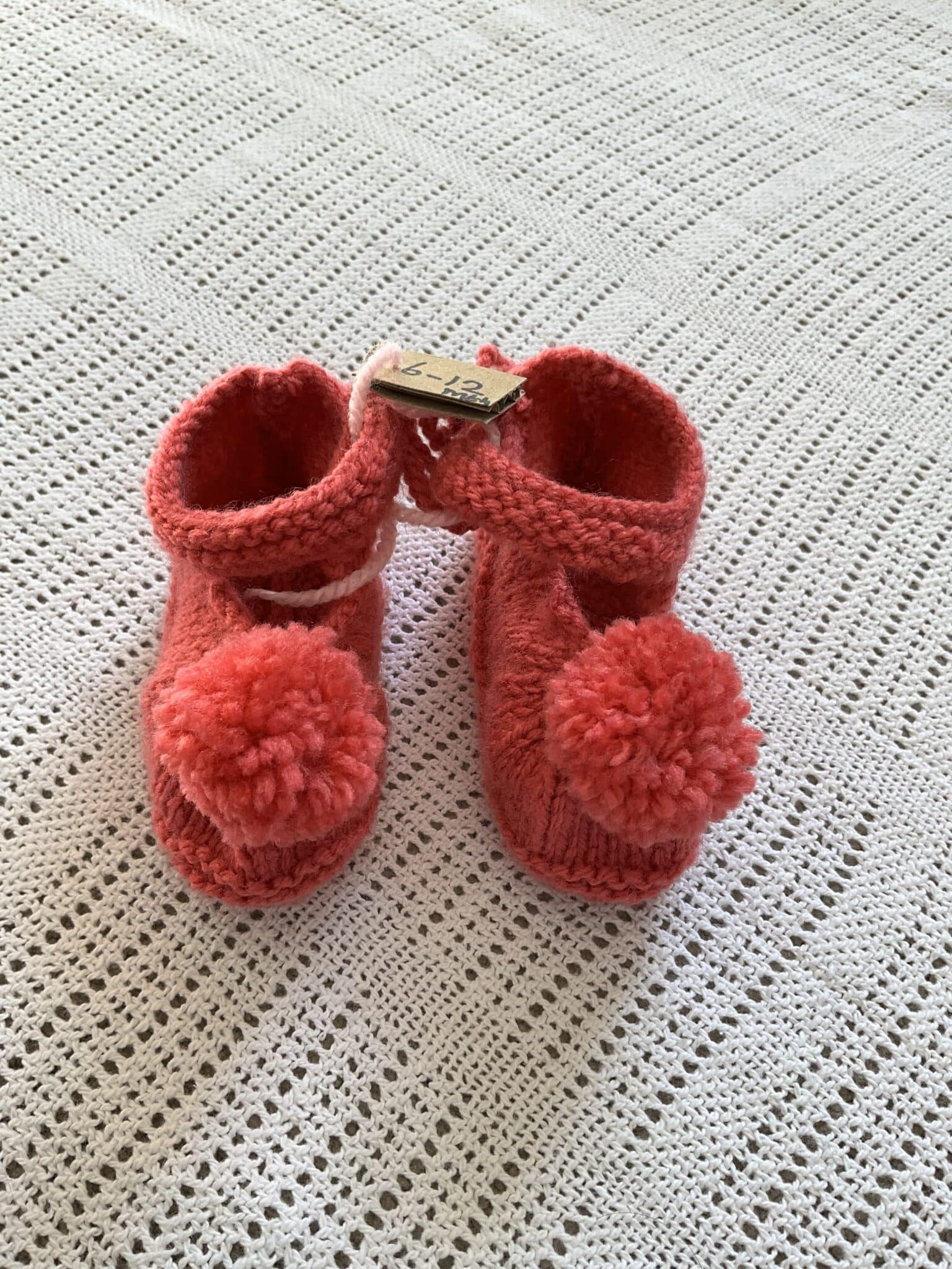 Handknitted 6-12mth Pink ankle shoes - main product image